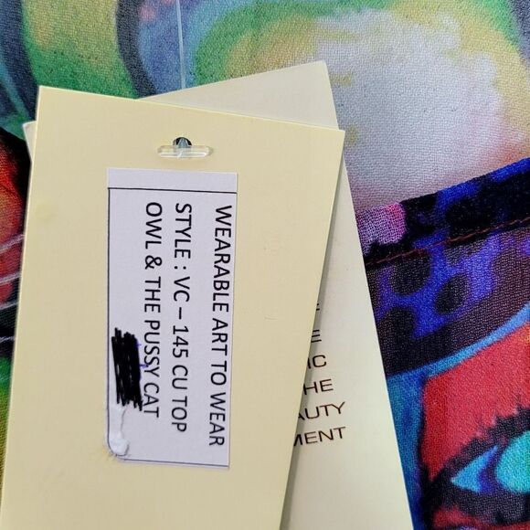 Sterling Styles Wearable Art The Owl and The Cat Sheer Top - Picture 9 of 9